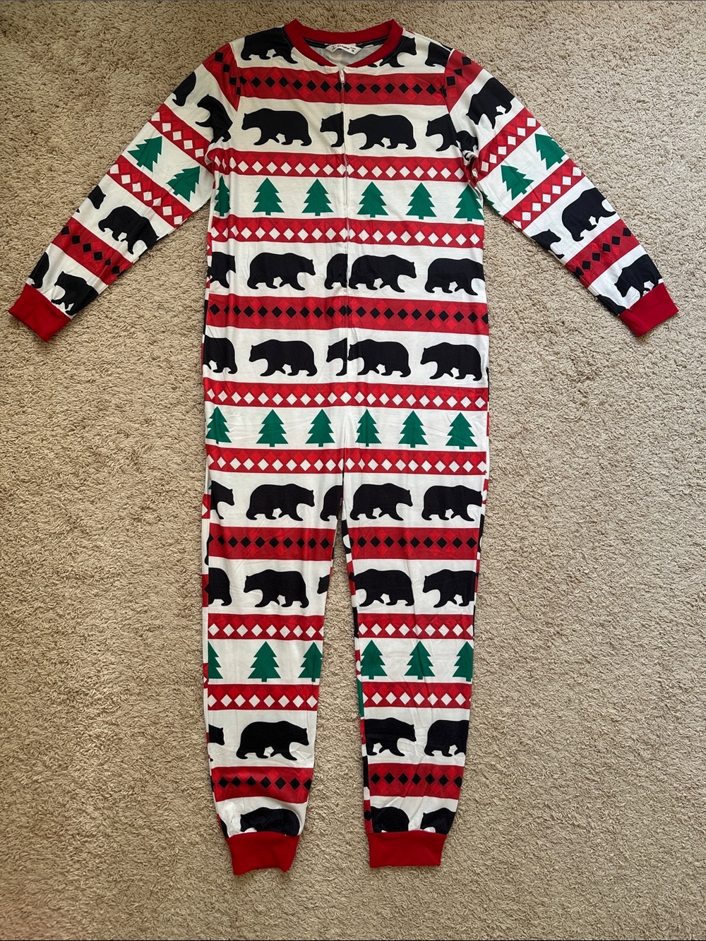 Women’s PatPat Bear & Tree Holiday Onesie - Red, Green, Black